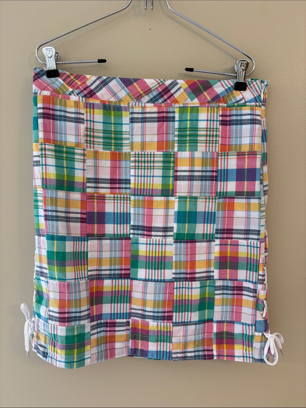 Talbots Size 8 Madras Plaid Patchwork Cotton Skirt Lace-Up Sides